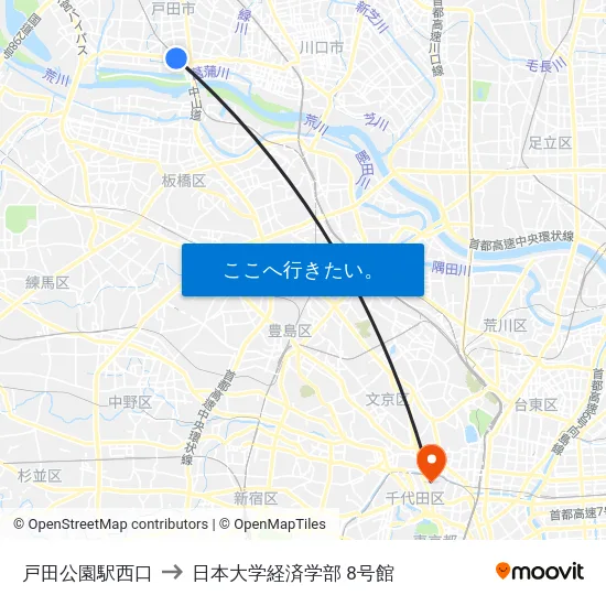 戸田公園駅西口 to 日本大学経済学部 8号館 map