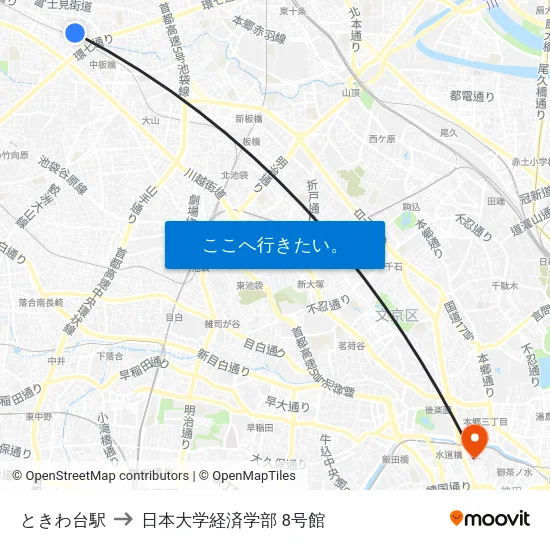 ときわ台駅 to 日本大学経済学部 8号館 map
