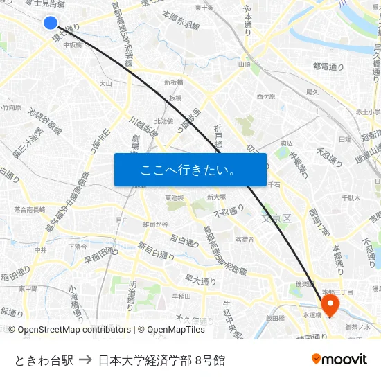 ときわ台駅 to 日本大学経済学部 8号館 map