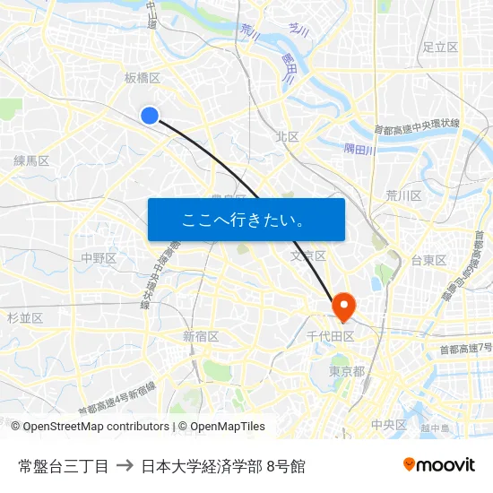 常盤台三丁目 to 日本大学経済学部 8号館 map