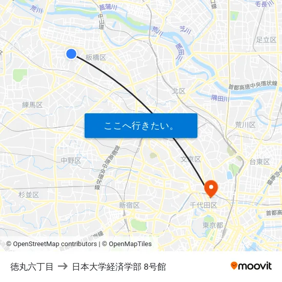 徳丸六丁目 to 日本大学経済学部 8号館 map