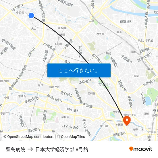 豊島病院 to 日本大学経済学部 8号館 map