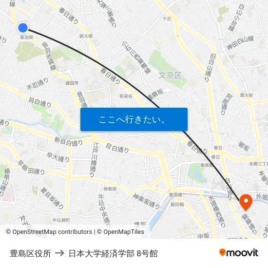 豊島区役所 to 日本大学経済学部 8号館 map