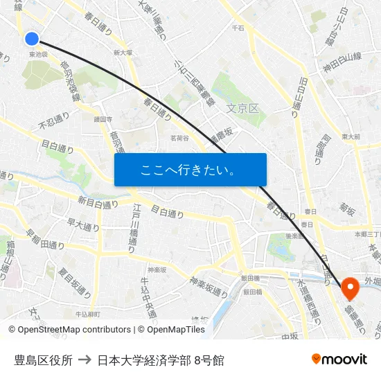 豊島区役所 to 日本大学経済学部 8号館 map