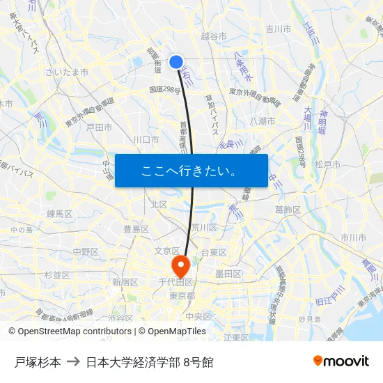 戸塚杉本 to 日本大学経済学部 8号館 map