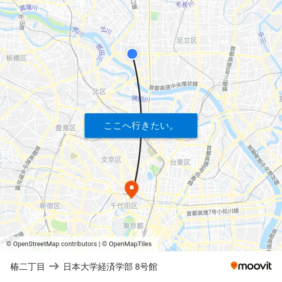 椿二丁目 to 日本大学経済学部 8号館 map