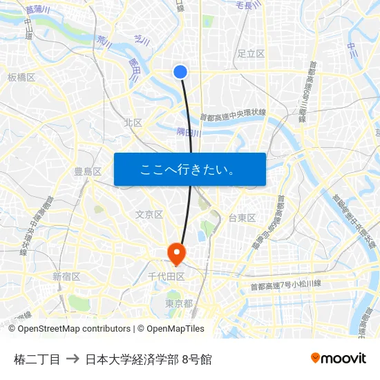 椿二丁目 to 日本大学経済学部 8号館 map