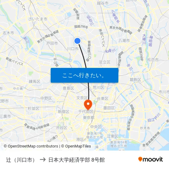 辻（川口市） to 日本大学経済学部 8号館 map