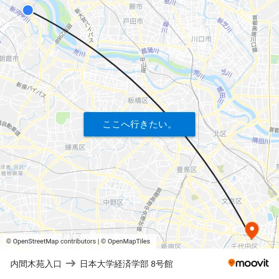 内間木苑入口 to 日本大学経済学部 8号館 map