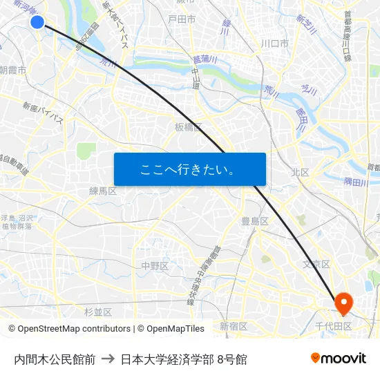 内間木公民館前 to 日本大学経済学部 8号館 map