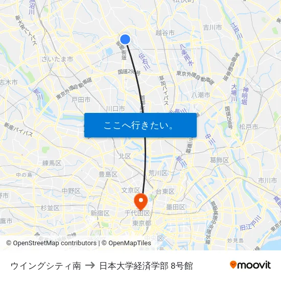 ウイングシティ南 to 日本大学経済学部 8号館 map