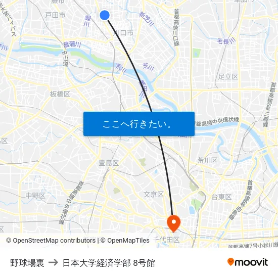 野球場裏 to 日本大学経済学部 8号館 map