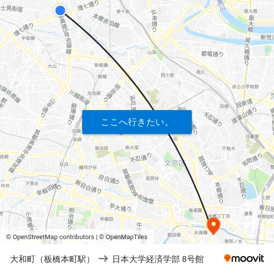 大和町（板橋本町駅） to 日本大学経済学部 8号館 map