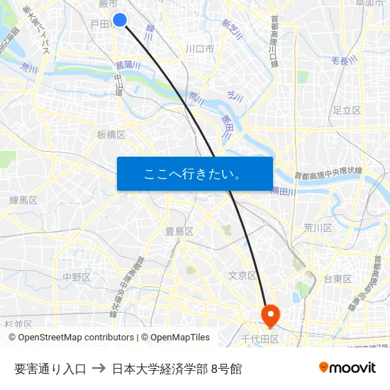 要害通り入口 to 日本大学経済学部 8号館 map