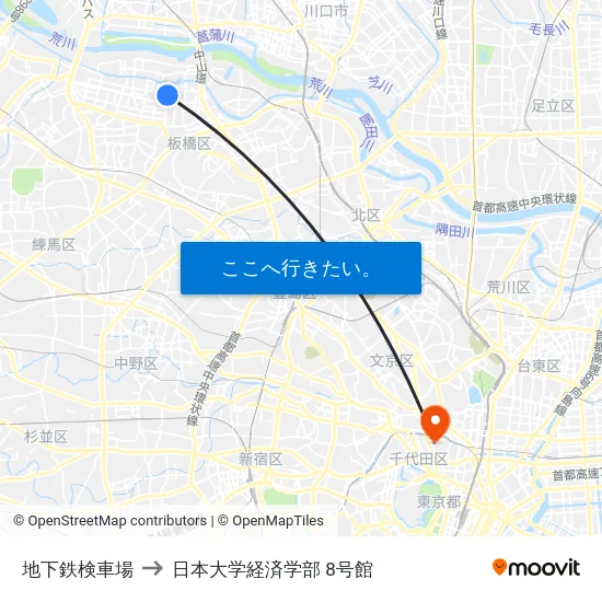 地下鉄検車場 to 日本大学経済学部 8号館 map