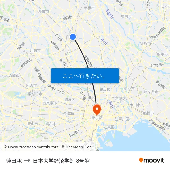 蓮田駅 to 日本大学経済学部 8号館 map