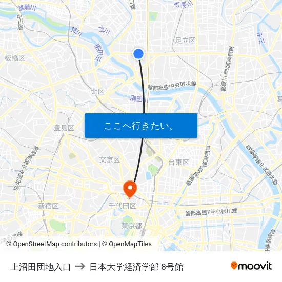 上沼田団地入口 to 日本大学経済学部 8号館 map