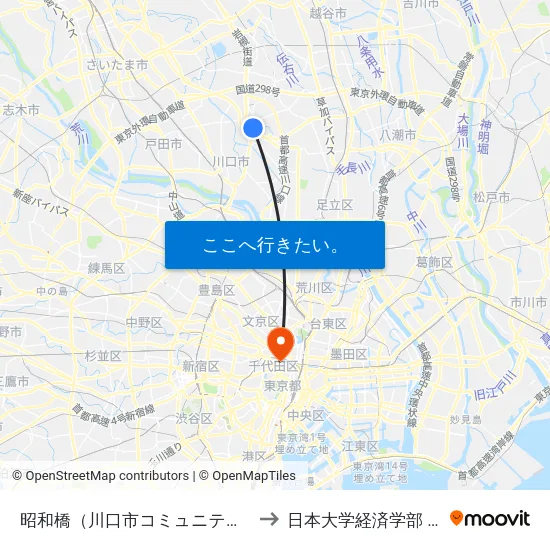 昭和橋（川口市コミュニティバス） to 日本大学経済学部 8号館 map