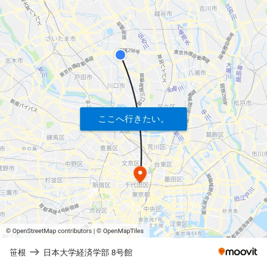 笹根 to 日本大学経済学部 8号館 map