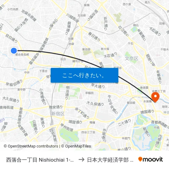 西落合一丁目 Nishiochiai 1-Chome to 日本大学経済学部 8号館 map