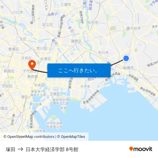 塚田 to 日本大学経済学部 8号館 map