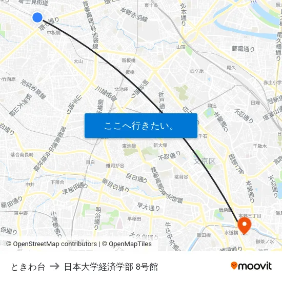 ときわ台 to 日本大学経済学部 8号館 map