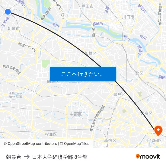 朝霞台 to 日本大学経済学部 8号館 map