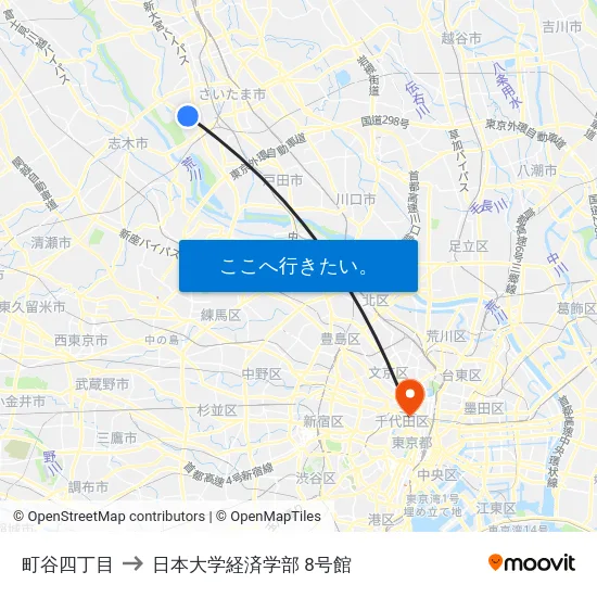 町谷四丁目 to 日本大学経済学部 8号館 map