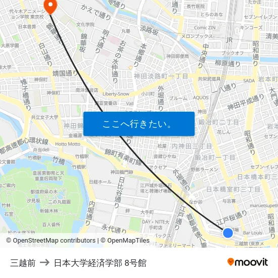 三越前 to 日本大学経済学部 8号館 map