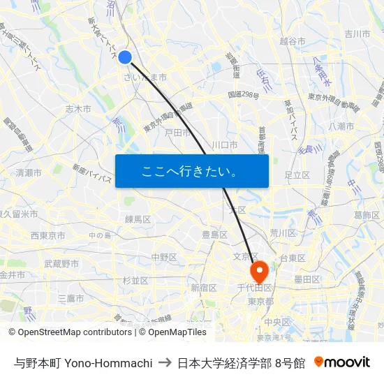 与野本町 Yono-Hommachi to 日本大学経済学部 8号館 map