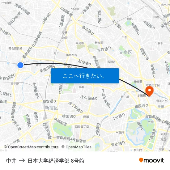 中井 to 日本大学経済学部 8号館 map