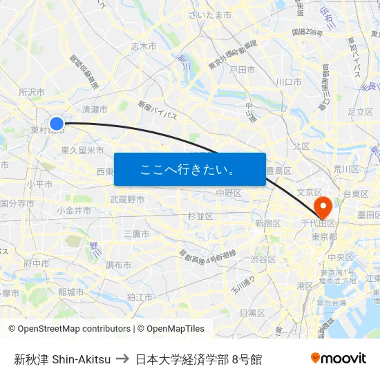 新秋津 Shin-Akitsu to 日本大学経済学部 8号館 map