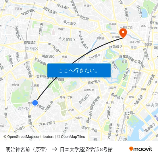 明治神宮前〈原宿〉 to 日本大学経済学部 8号館 map