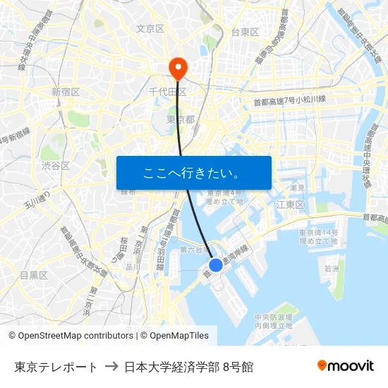 東京テレポート to 日本大学経済学部 8号館 map