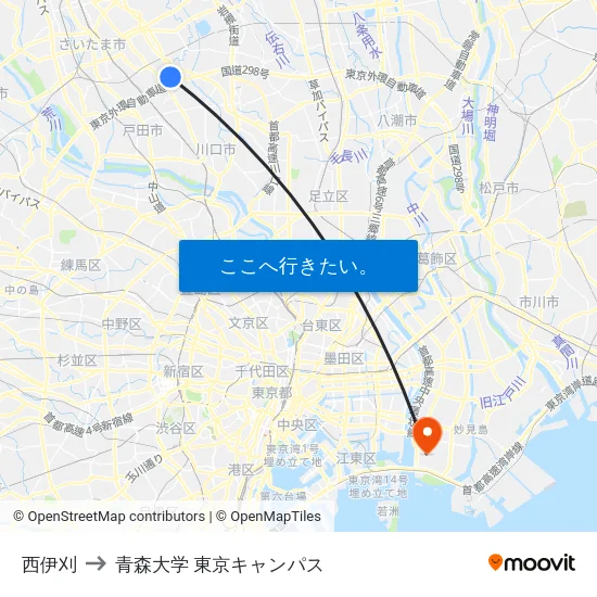 西伊刈 to 青森大学 東京キャンパス map