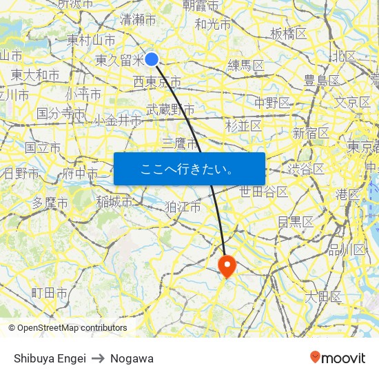 Shibuya Engei to Nogawa map