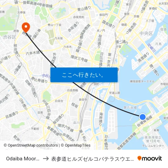 Odaiba Mooring to 表参道ヒルズゼルコバテラスウエスト map