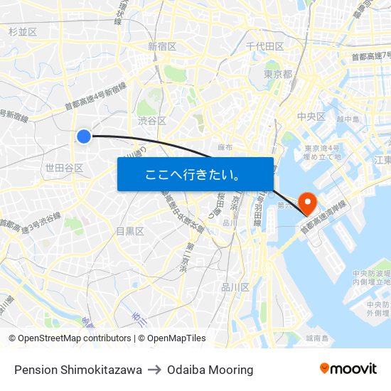 Pension Shimokitazawa to Odaiba Mooring map