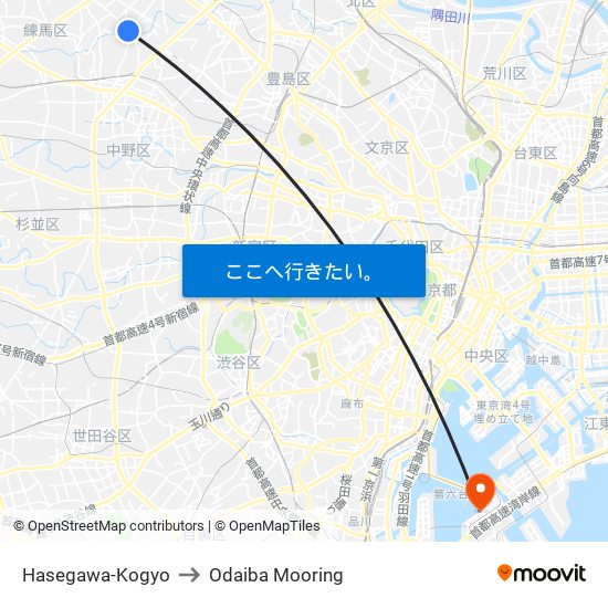 Hasegawa-Kogyo to Odaiba Mooring map