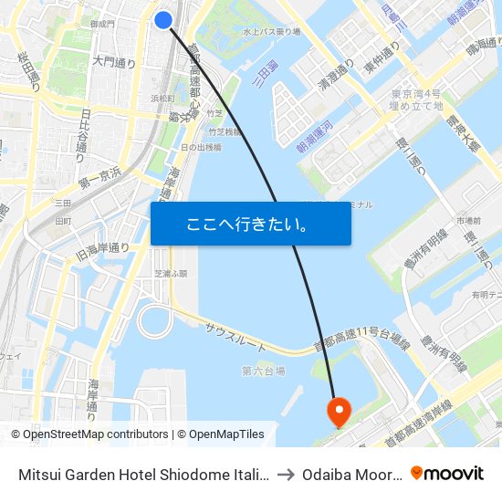 Mitsui Garden Hotel Shiodome Italia-Gai to Odaiba Mooring map