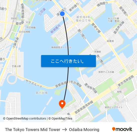 The Tokyo Towers Mid Tower to Odaiba Mooring map