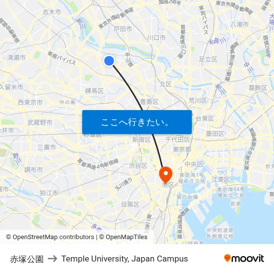 赤塚公園 to Temple University, Japan Campus map
