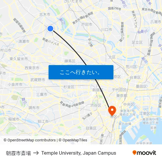朝霞市斎場 to Temple University, Japan Campus map