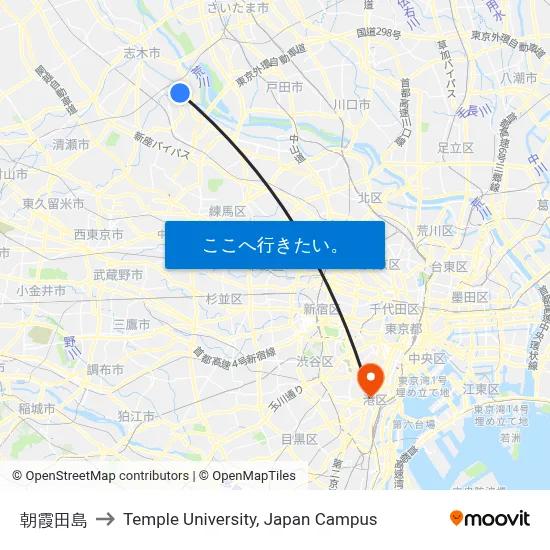 朝霞田島 to Temple University, Japan Campus map