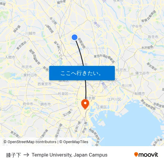 膝子下 to Temple University, Japan Campus map