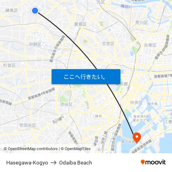 Hasegawa-Kogyo to Odaiba Beach map