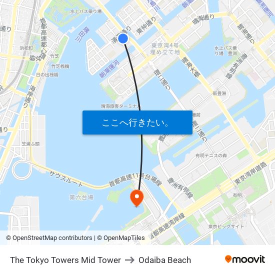 The Tokyo Towers Mid Tower to Odaiba Beach map