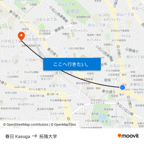 春日 Kasuga to 拓殖大学 map