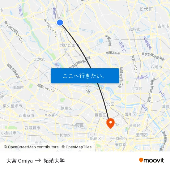 大宮 Omiya to 拓殖大学 map