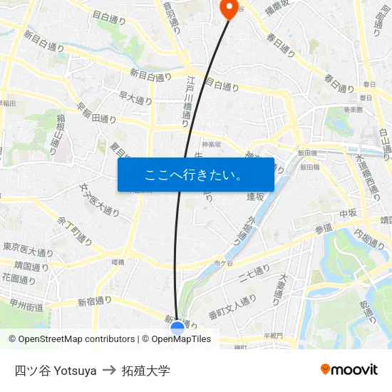 四ツ谷 Yotsuya to 拓殖大学 map